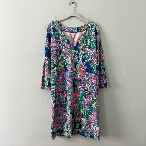 Lilly Pulitzer Joyce Indigo Exotic Escapade French Terry UPF 50 Knit Shift Dress - Picture 5 of 9